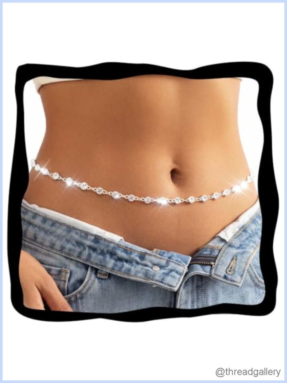 Rhinestone Belly Chain Silver Waist Chain Sparkly Body Jewelry for Women